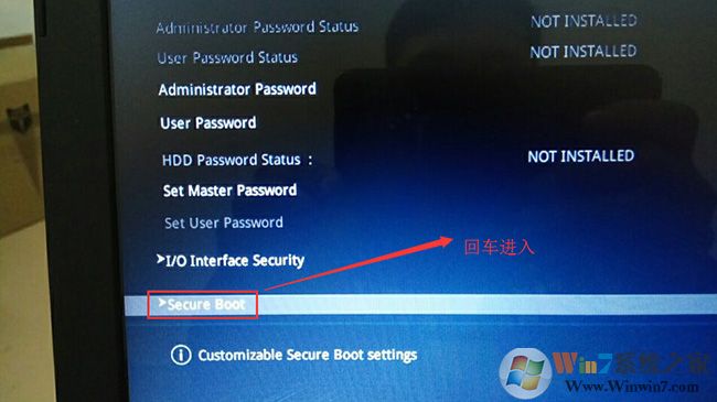在Security選項(xiàng)下選擇Secure Boot回車(chē) 在Security選項(xiàng)下選擇Secure Boot回車(chē)