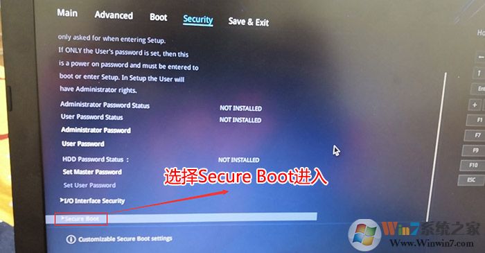 在Security選項下選擇Secure Boot回車