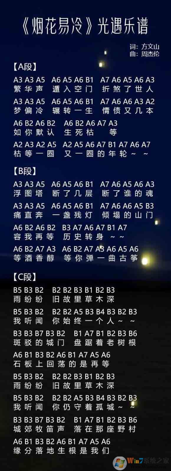 光遇簡譜《煙花易冷》怎么彈？光遇簡譜大全