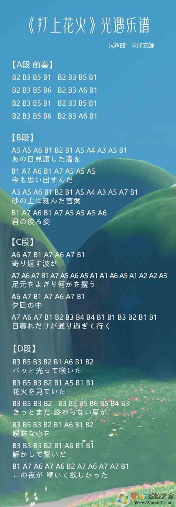 光遇簡譜《打上花火》怎么彈？光遇簡譜大全